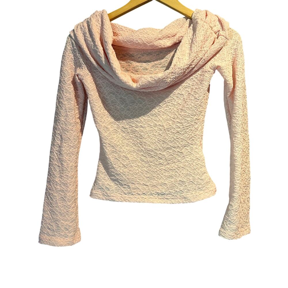 NWT Missguided XSmall Pink Lace long sleeve off the shoulder cowl neck Rave Date
